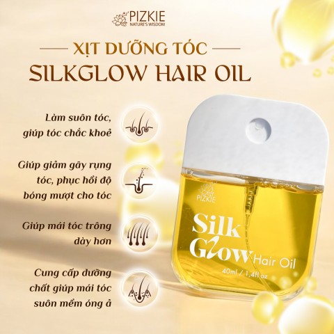 Xịt dưỡng tóc SILKGLOW HAIR OIL 40ml PIZKIE, Xịt Thơm Tóc Giảm Gãy Rụng, Cung Cấp Dưỡng Chất