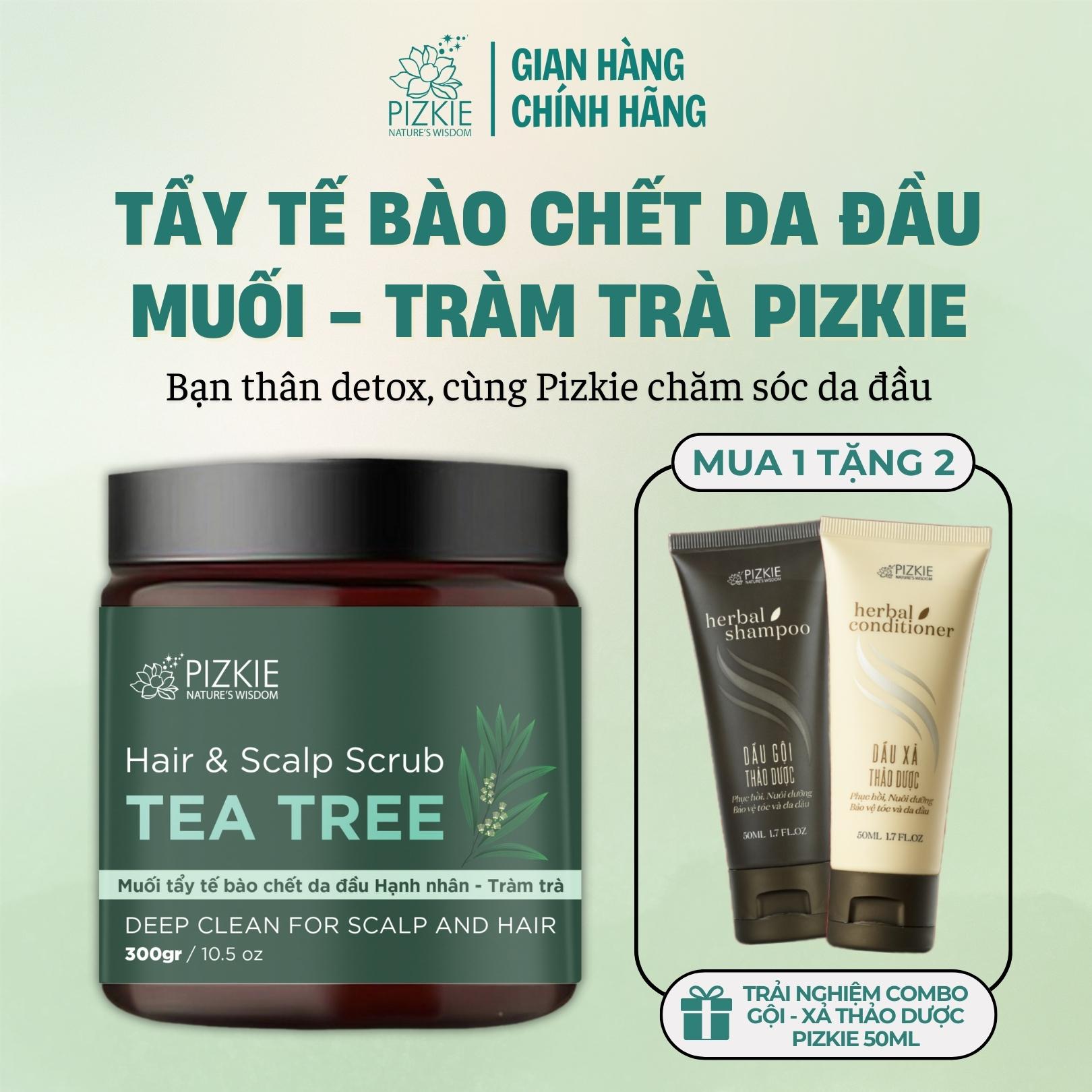 Muối Tẩy Tế Bào Chết Da Đầu Tràm Trà Pizkie Giúp Giảm Gàu, Giảm Rụng Hỗ Trợ Mọc Tóc Sạch Nhờn Da Đầu 300gr