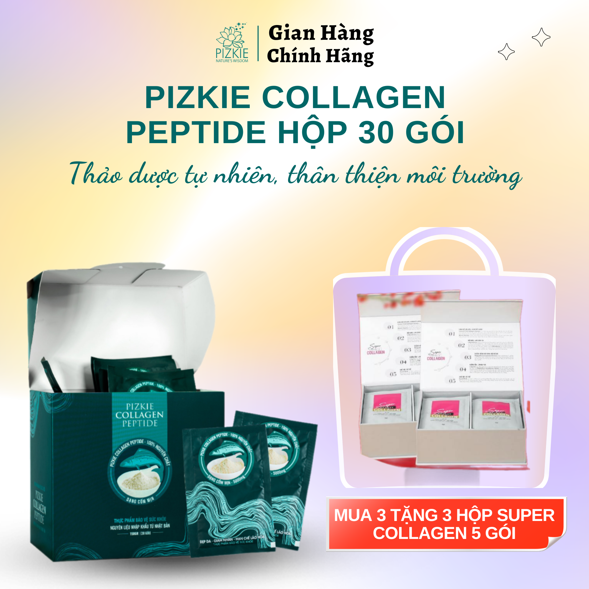 Collagen Cá Hồi COLLAGEN PEPTIDE PIZKIE Trẻ Hóa, Giảm Nếp Nhăn Túi 30 Gói 5gr